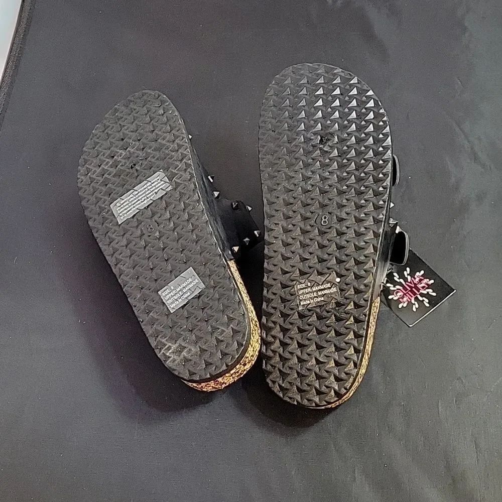 BRAND NEW OLIVIA MILLER DOUBLE STRAP PYRAMID STUDDED DETAILING ROUND TOE SANDAL - Picture 11 of 13